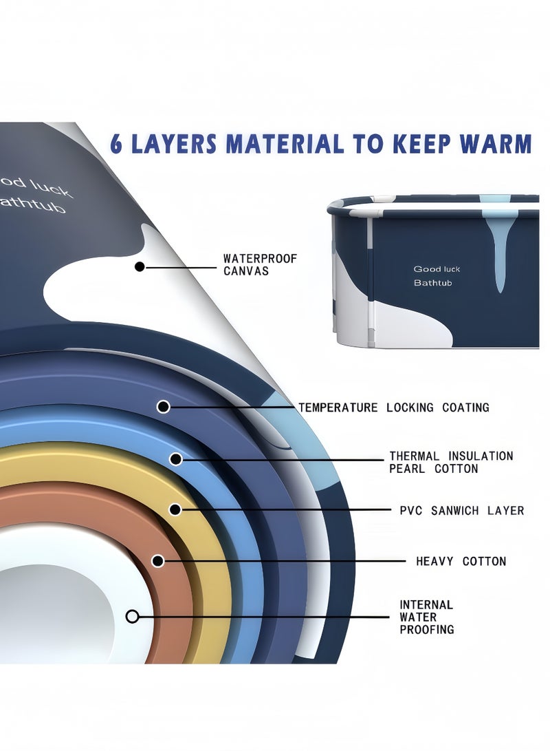 شو وو حوض استحمام محمول، حوض استحمام قابل للطي، حوض استحمام كبير قابل للطي ومقاوم للماء، حوض استحمام متعدد الطبقات، حوض استحمام ساخن مناسب لكابينة الاستحمام، أحواض استحمام قابلة للطي غير قابلة للنفخ، أحواض استحمام عائلية، حوض استحمام عائلي (أزرق، 140*50*55 سم) - Image 3